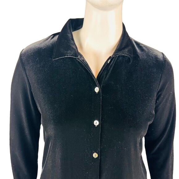 Ronnie Nichole Womans Sz Large Blouse Black Velvet Stretch Button Front - Picture 3 of 8